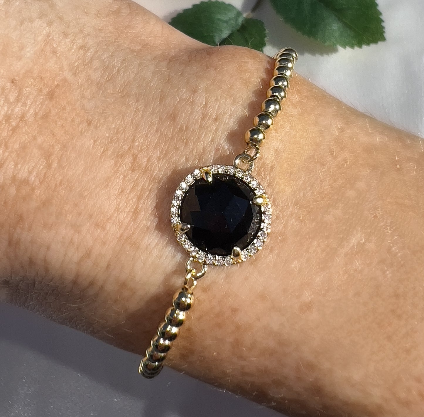 Crystal Bling Bolo Bracelet - Black Onyx